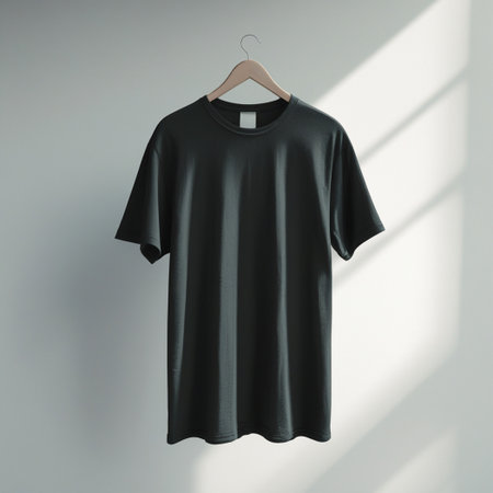 Blank black shirt mock up template, front and back view, isolated on white, plain t-shirt mockup. Tee sweater sweatshirt design presentation for print.の素材
