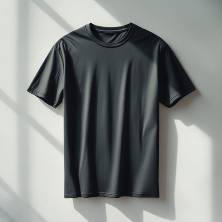 Blank black shirt mock up template, front and back view, isolated on white, plain t-shirt mockup. Tee sweater sweatshirt design presentation for print.の素材