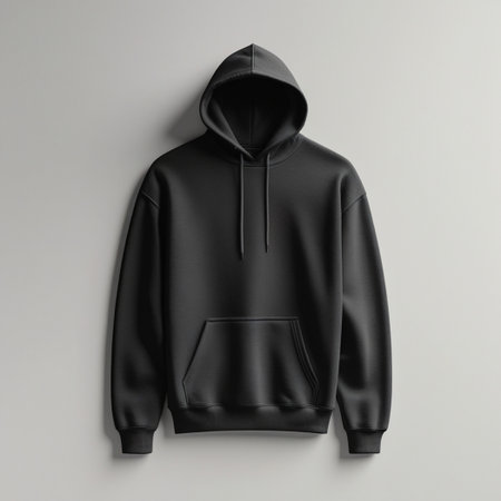 Blank black hoodie template. Hoodie sweatshirt long sleeve with clipping path, hoody for design mockup for print, isolated on white backgroundの素材