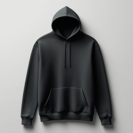 Blank black hoodie template. Hoodie sweatshirt long sleeve with clipping path, hoody for design mockup for print, isolated on white backgroundの素材