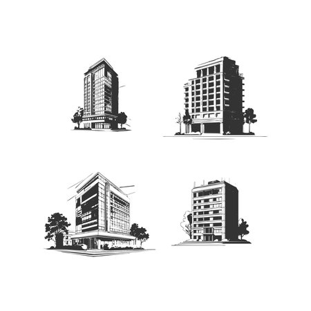 vector Office Building silhouette icon illustration isolated on white background simple design silhouetteのイラスト素材
