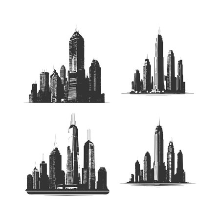vector Skyscrapers silhouette icon illustration isolated on white background simple design silhouetteのイラスト素材