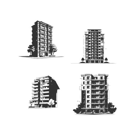 vector Apartment Building silhouette icon illustration isolated on white background simple design silhouetteのイラスト素材