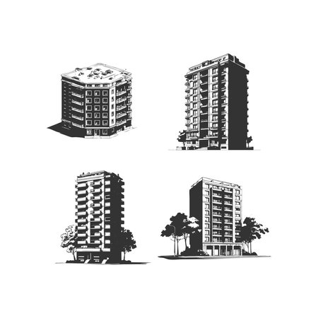 vector Apartment Building silhouette icon illustration isolated on white background simple design silhouetteのイラスト素材