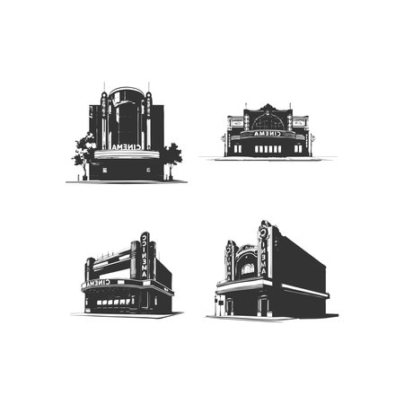 vector Cinema Building silhouette icon illustration isolated on white background simple design silhouetteのイラスト素材