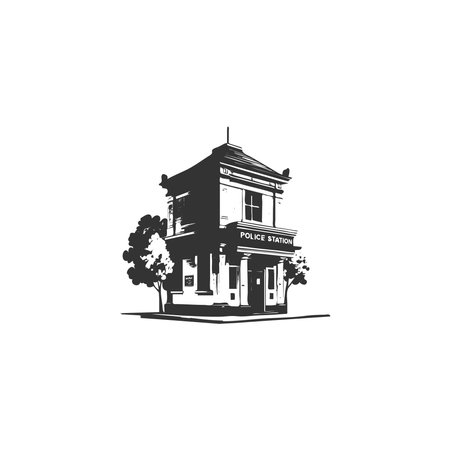 Police Station black silhouette isolated on a white background illustration simple design.のイラスト素材