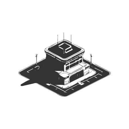 Small Airport black silhouette isolated on a white background illustration simple design.のイラスト素材