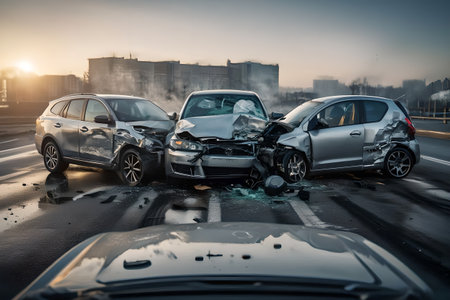 Car accident on the road in the city. Car insurance concept.の素材