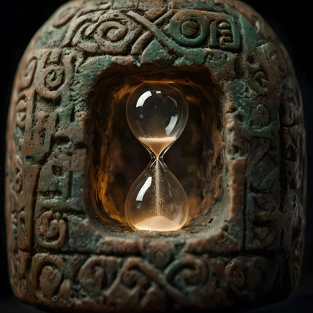 Old hourglass in the shape of a skull on a dark backgroundの素材