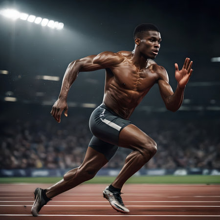 Athletic man running on a track and field. Sport conceptの素材
