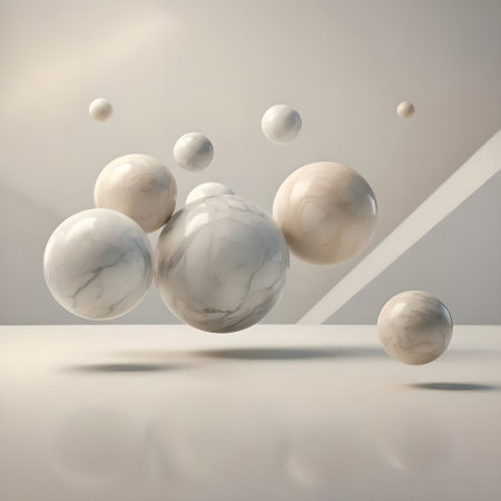 3d rendering of white marble balls in empty room with shadow.の素材