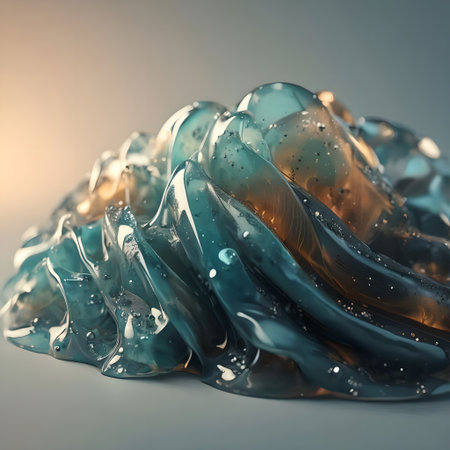 3d render, abstract liquid background, blue and gold paint, closeupの素材