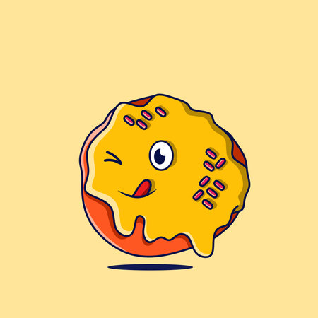 Funny donut with glaze. Vector illustration in cartoon styleのイラスト素材