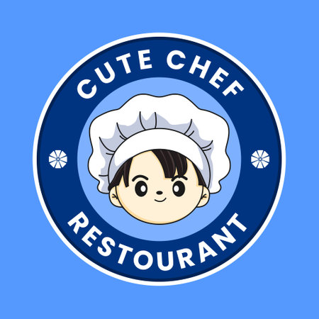 Cute cartoon chef logo. Vector illustration of a boy in a chef hat.のイラスト素材