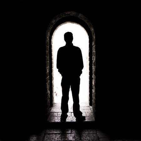 standing back of the doorの写真素材