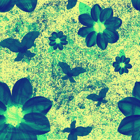 Butterflies and flowers digital surface fabric pattern, print, paper, backgroundの写真素材