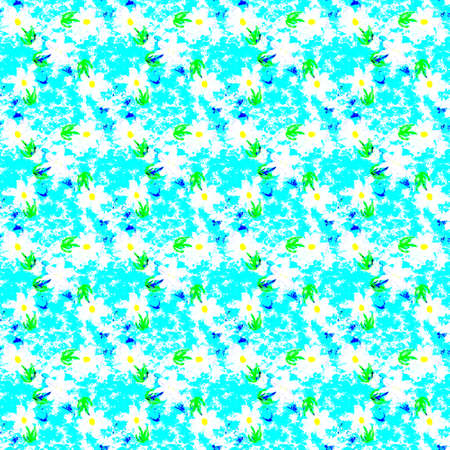 Bright blue spring flower repeat pattern, fabric, background paper, wrap, coverの写真素材