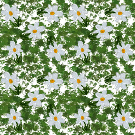 Spring daisy garden repeat pattern, digital background paper, print, surface, fabricの写真素材