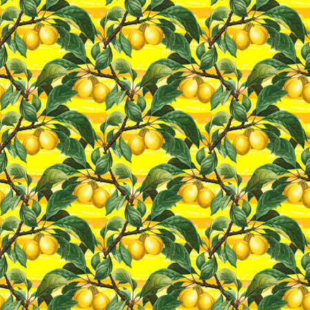 seamless pattern with lemons, fabric, surface cover, digital paint, background, wrap paperの写真素材