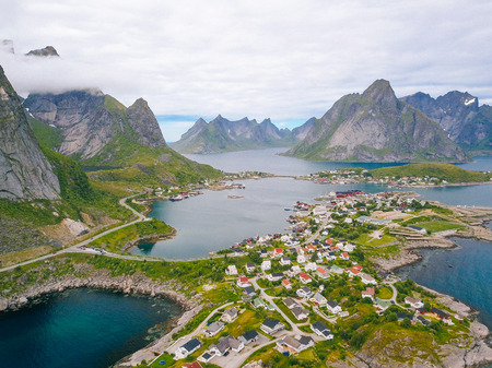 Aerial shot of Norway's fishing town of Rene