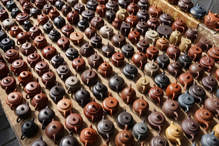 Collection of China Yixing purple sand teapot teapot in Beijing Panjiayuan secondhand marketの写真素材