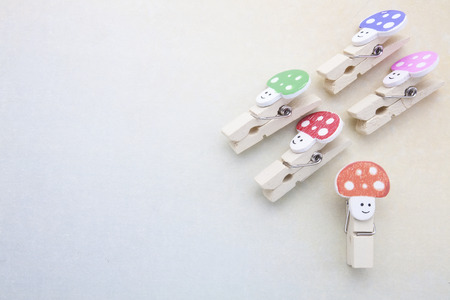 Colorful wood clips on the tableの写真素材