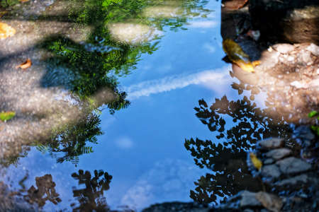 Reflection of sky in the water surfaceの写真素材
