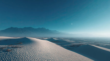 A wide angle cinematic landscape photograph 6 of Arher Sand Dunes Coast showcasing the expansive environment and vast scale of Massive white sand dune ripples, set in Socotra Windy Autumn, during Silvery moonlight, long shot, panoramic perspective, 8k resolution, geological accuracy, vibrant color palette