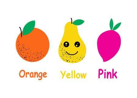 Orange ywllow pink fruit garphic for baby learning colorのイラスト素材