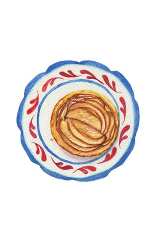 Roasted Apple Tartets
Watercolor of tartlets with cream and Roasted Apple on white background. Top view.の写真素材