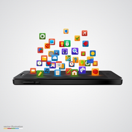 Smartphone with cloud of application icons. isolated white backgroundのイラスト素材