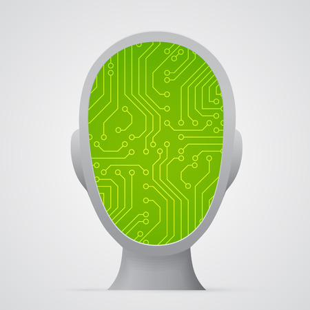 Green circuit board inside head. Vector illustration.のイラスト素材