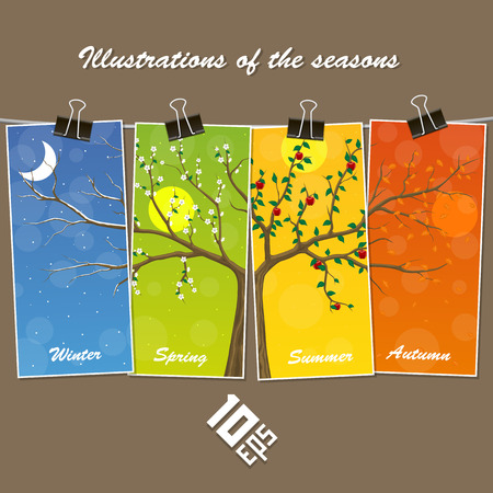 Seasons are suspended on clothespin. Vector Illustrationのイラスト素材