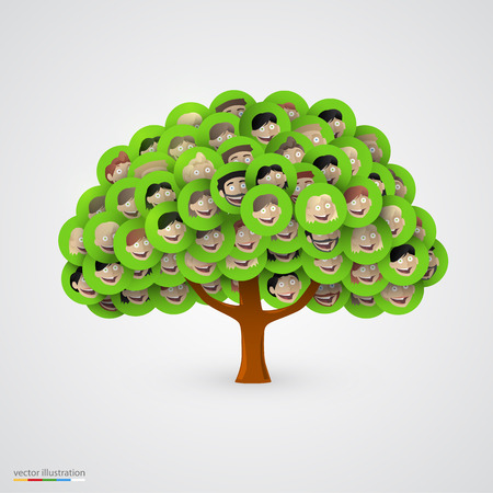 Tree of smiling happy family faces. Vector illustrationのイラスト素材