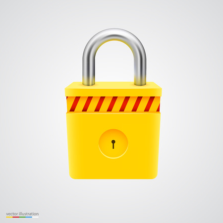 Yellow striped padlock on white background. Bright vector illustration.のイラスト素材
