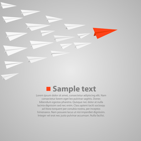 Vrowd of paper airplanes with a leader. Vector illustrationのイラスト素材