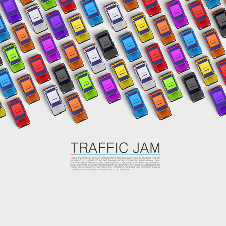 Traffic jam on the road. Vector backgroundのイラスト素材