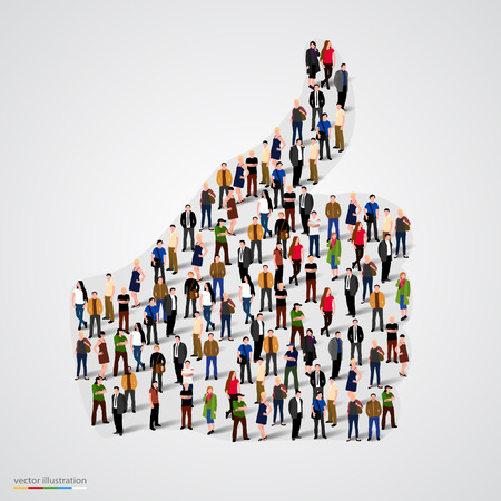 Group of people in form of thumb. Vector illustrationのイラスト素材