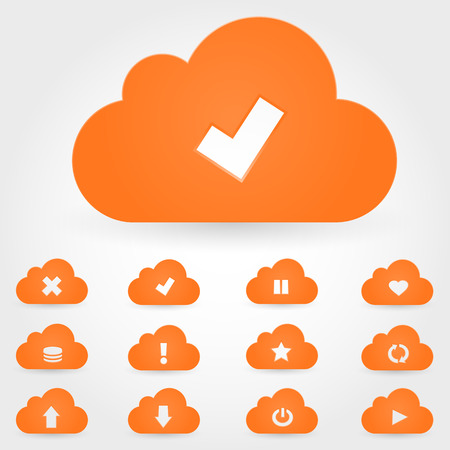Cloud computing orange icon set. Vector illustrationのイラスト素材