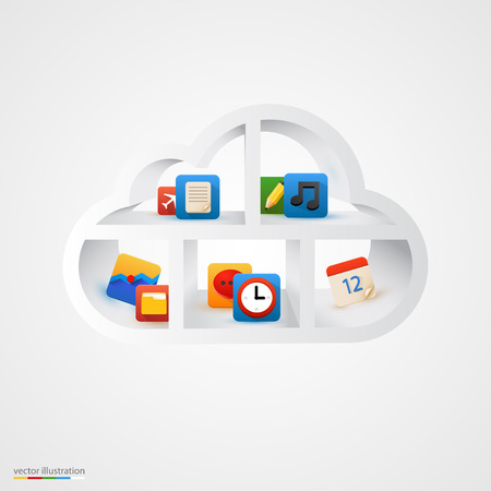White cloud shelf with icons. Vector illustrationのイラスト素材