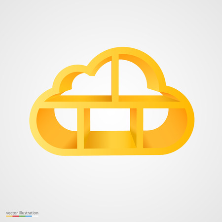 Golden cloud empty database shelf. Vector illustrationのイラスト素材