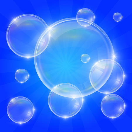 Soap bubbles on a blue background. Vector illustrationのイラスト素材