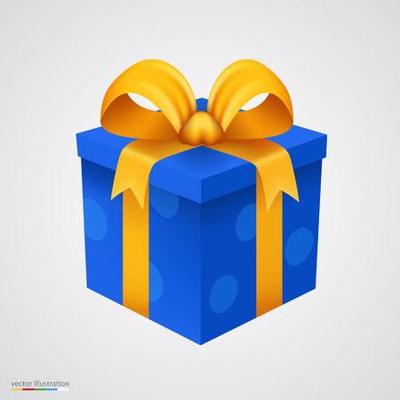 Present blue box with golden ribbon. Vector illustration.のイラスト素材
