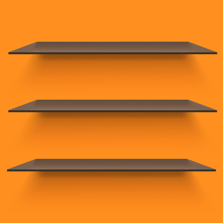 Empty shelves on light orange background. Vector illustrationのイラスト素材