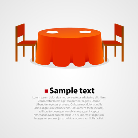 Round table with tablecloth and two Chairs on white background.のイラスト素材
