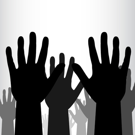 Crowd of black hands background. Vector illustrationのイラスト素材