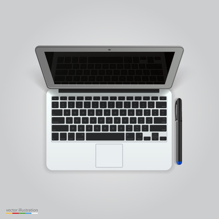 Computer with a pen art. Vector illustrationのイラスト素材