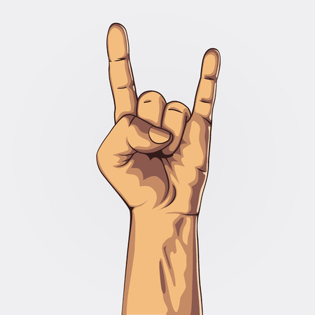 Hand in rock sign. Vintage vector illustration.のイラスト素材