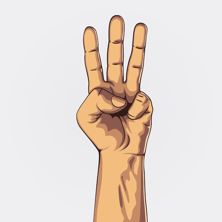 Hand showing three count. Clean vector illustrationのイラスト素材