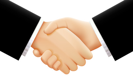 Realistic handshake on white background. Vector illustrationのイラスト素材